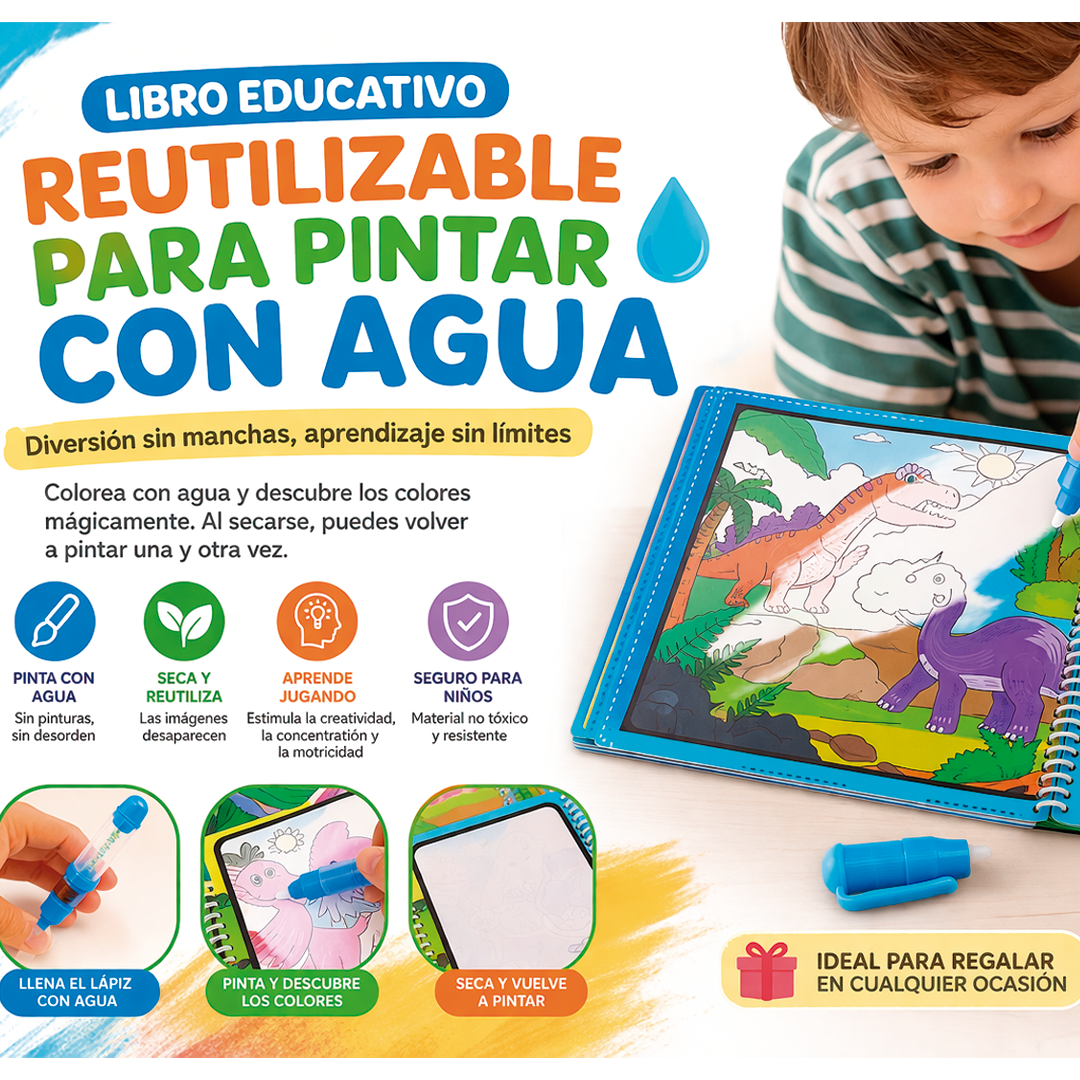 LIBRO EDUCATIVO REUTILIZABLE PARA PINTAR CON AGUA